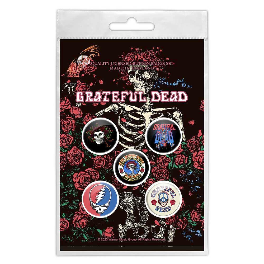 Grateful Dead - Skeleton & Rose Bouton broche - Ensemble de 5 - Multicolore